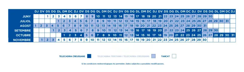 Calendari estiu Ordino Arcalis