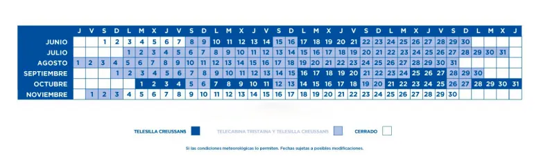 Calendario verano Ordino Arcalis