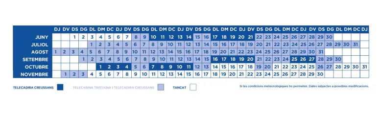 Calendario verano Ordino Arcalis